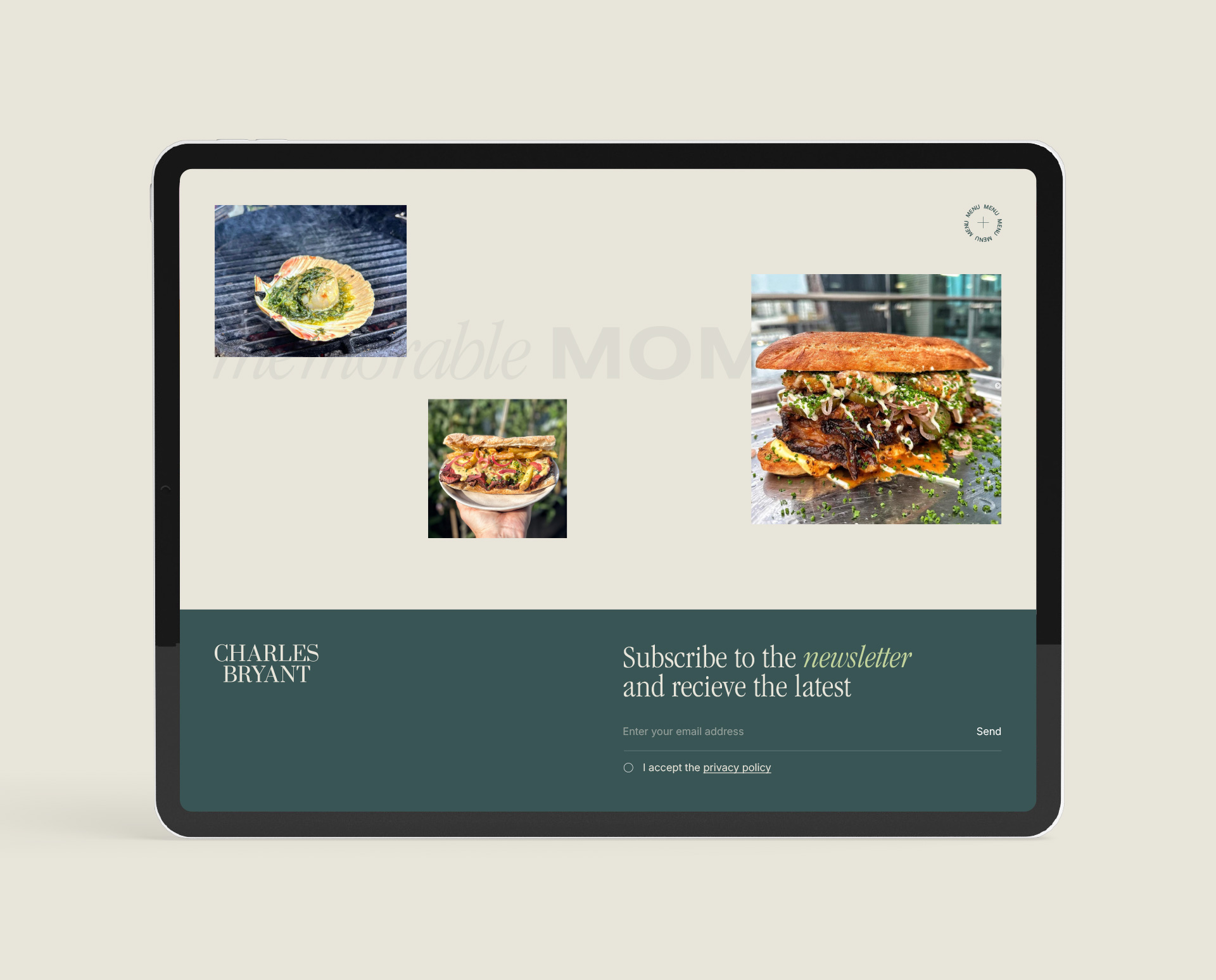 Website design on tablet